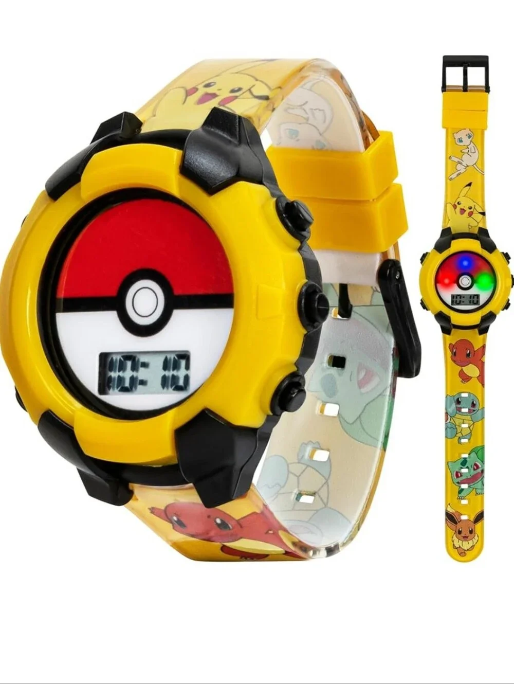Kids Flashing LCD Watch - Yellow Charmander & Pikachu Design